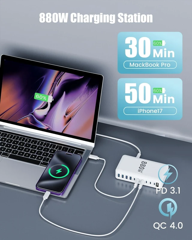 Alt view image 5 of 7 - 880W USB C Charger Block,10-Port USB C GaN Multiple Port Charging Station