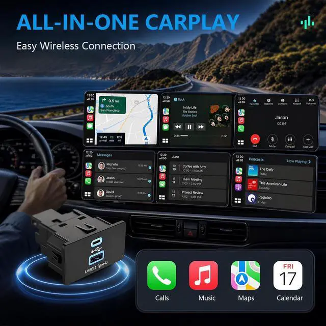 Alt view image 5 of 7 - Carplay Hub Wireless CarPlay USB Media Hub for Ford F-150 2013-2023 USB Type-C Hub Upgrade Module for Ford SYNC 3 Version 3.4 for CarPlay & Android Auto