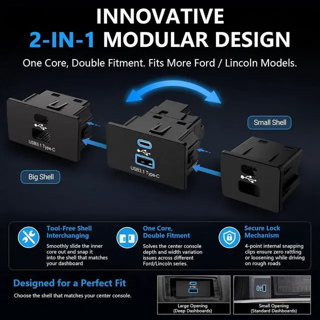 Alt view image 6 of 7 - Carplay Hub Wireless CarPlay USB Media Hub for Ford F-150 2013-2023 USB Type-C Hub Upgrade Module for Ford SYNC 3 Version 3.4 for CarPlay & Android Auto
