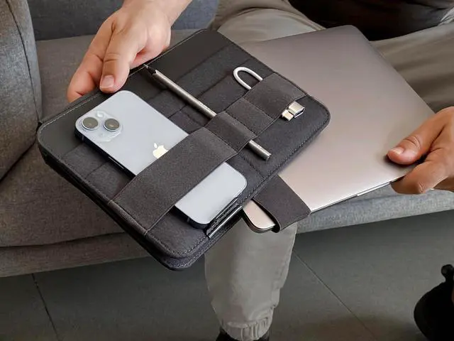 Alt view image 3 of 7 - FOLD PRO Portable Tech Organizer Attachable Device Pouch & Desk Sleeve | Gadget Case for Office and Home | Work-from-Home Essentials | Flexible Backpack Insert | Fits 13"-15"