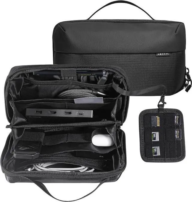 Main image of Tech Pouch - Water-Resistant Electronics Travel Organizer with 20+ Compartments, Spacious Cord Organizer for Cables, Chargers, SD Cards, Airplane Travel Essentials, Black