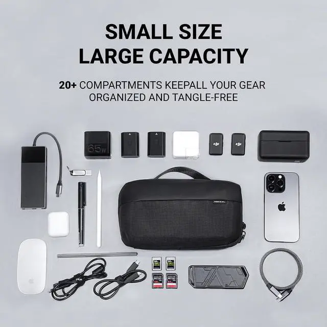 Alt view image 5 of 6 - Tech Pouch - Water-Resistant Electronics Travel Organizer with 20+ Compartments, Spacious Cord Organizer for Cables, Chargers, SD Cards, Airplane Travel Essentials, Black