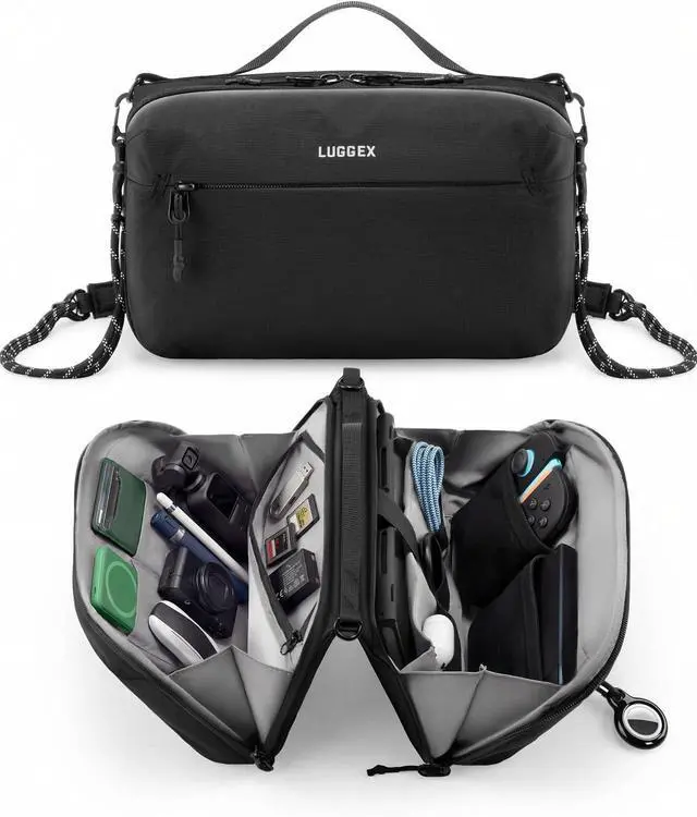 Main image of Electronics Organizer Travel Case, Tech Pouch with Crossbody Strap | Magnetic Design, Dual Accessories Bag, Straps, Hooks, Front pocket, Water Resistant, Waterproof pocket, CBX01 Beige
