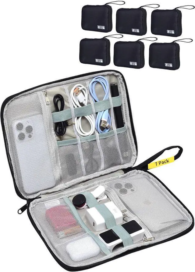 Main image of 7 Pack Electronics Travel Organizer Case for Chargers and Cords | Large Travel Cable Organizer Pouch Electronic Accessories Carry Case for Power Bank, SD Card, Phone, Earphone Black