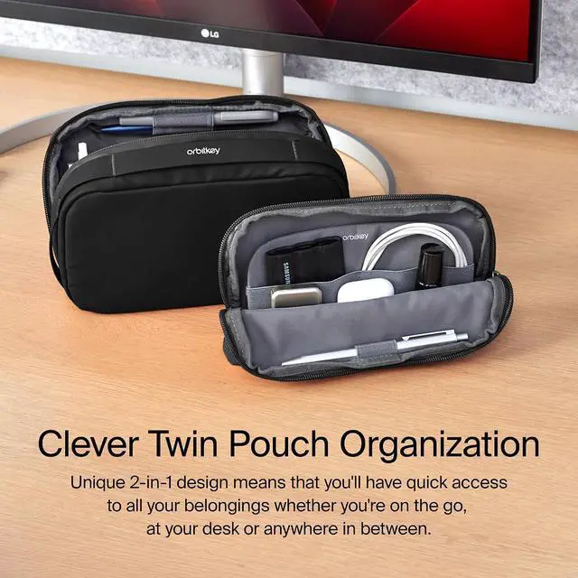 Alt view image 2 of 7 - Orbitkey 2-in-1 Tech Accessory Pouch with Detachable Slim Sleeve Travel Electronics Organizer for Cables, Chargers, Earbuds, Power Bank Compact Gadget Bag & Portable Tech Storage Case (Black)