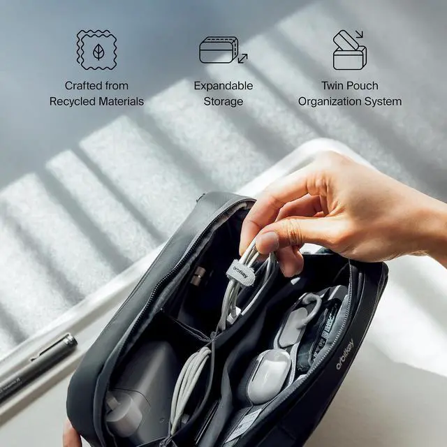 Alt view image 3 of 7 - Orbitkey 2-in-1 Tech Accessory Pouch with Detachable Slim Sleeve Travel Electronics Organizer for Cables, Chargers, Earbuds, Power Bank Compact Gadget Bag & Portable Tech Storage Case (Black)