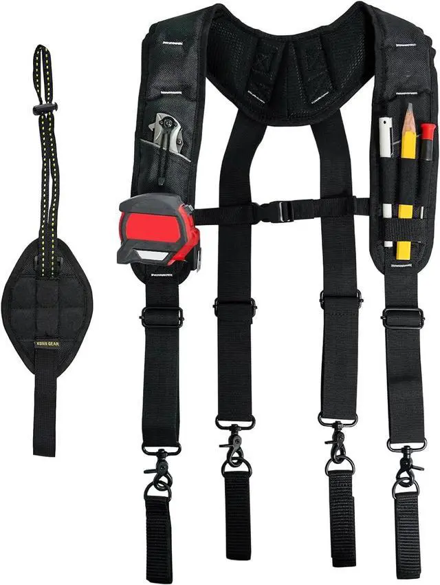 Main image of Tool Belt Suspenders for Men with Magnetic Wristband,Heavy Duty Work Suspender for Construction Electricians Carpenter Framer Tool Belts,Black