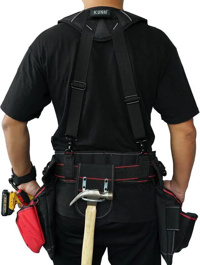 Alt view image 7 of 7 - Tool Belt Suspenders for Men with Magnetic Wristband,Heavy Duty Work Suspender for Construction Electricians Carpenter Framer Tool Belts,Black