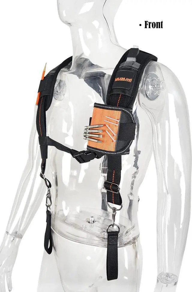 Alt view image 2 of 7 - Heavy-Duty Tool Belt Suspenders, Carpenter Tool Belt Suspenders | 6-In-1 Carpenter Suspenders With Magnetic Wristband, Comfy Padded Tool Belt Shoulder Straps, 2.5"-Wide Tool Pouch Suspenders