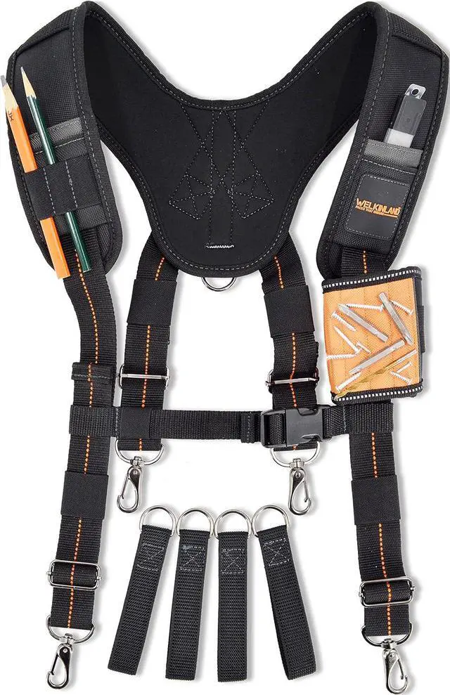 Main image of Heavy-Duty Tool Belt Suspenders, Carpenter Tool Belt Suspenders | 6-In-1 Carpenter Suspenders With Magnetic Wristband, Comfy Padded Tool Belt Shoulder Straps, 2.5"-Wide Tool Pouch Suspenders