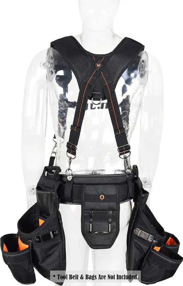 Alt view image 4 of 7 - Heavy-Duty Tool Belt Suspenders, Carpenter Tool Belt Suspenders | 6-In-1 Carpenter Suspenders With Magnetic Wristband, Comfy Padded Tool Belt Shoulder Straps, 2.5"-Wide Tool Pouch Suspenders