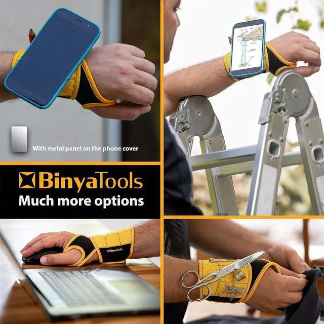 Alt view image 2 of 7 - Magnetic Wristband Yellow - Black Bundle | Super Strong Magnets Holds Screws, Nails, Drill Bit. Unique Wrist Support Design Cool Handy Gadget Gifts