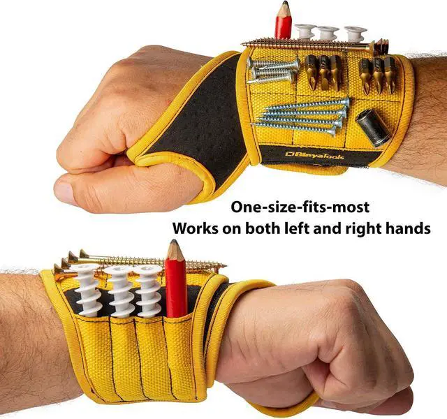 Alt view image 4 of 7 - Magnetic Wristband Yellow - Black Bundle | Super Strong Magnets Holds Screws, Nails, Drill Bit. Unique Wrist Support Design Cool Handy Gadget Gifts