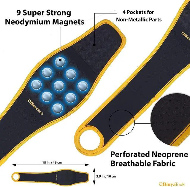 Alt view image 5 of 7 - Magnetic Wristband Yellow - Black Bundle | Super Strong Magnets Holds Screws, Nails, Drill Bit. Unique Wrist Support Design Cool Handy Gadget Gifts