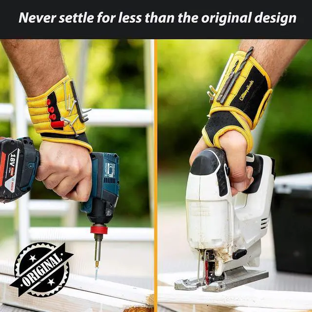 Alt view image 6 of 7 - Magnetic Wristband Yellow - Black Bundle | Super Strong Magnets Holds Screws, Nails, Drill Bit. Unique Wrist Support Design Cool Handy Gadget Gifts