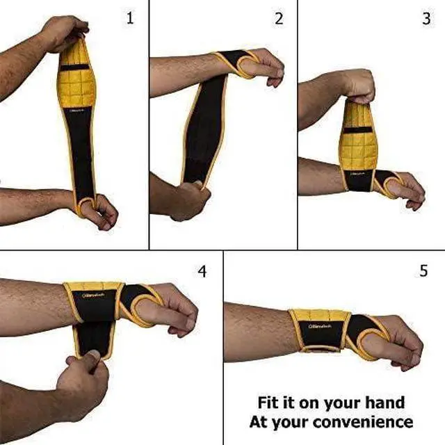 Alt view image 7 of 7 - Magnetic Wristband Yellow - Black Bundle | Super Strong Magnets Holds Screws, Nails, Drill Bit. Unique Wrist Support Design Cool Handy Gadget Gifts