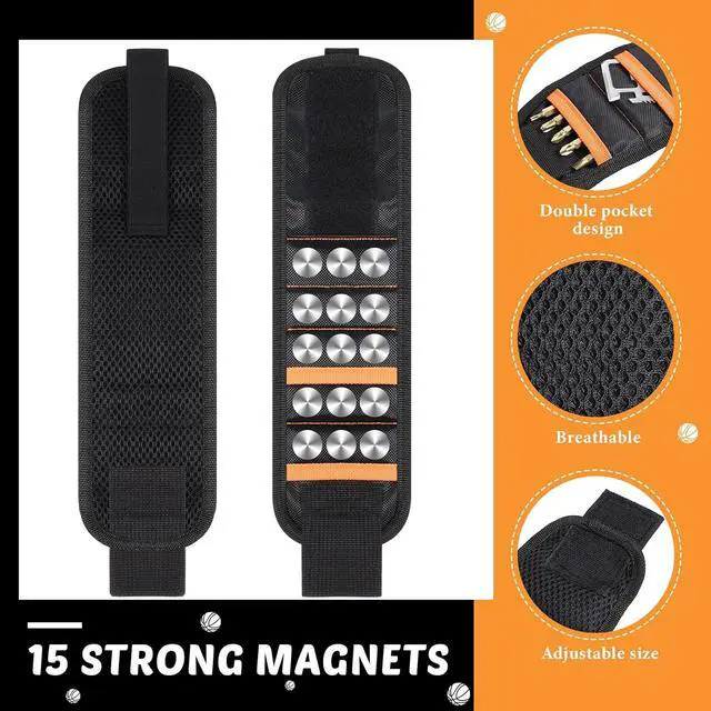 Alt view image 4 of 7 - 12 Pcs Gifts for Father Magnetic Wristband Retractable Magnetic Pickup Tool Magnet Wrist Belt Tool Holder with 15 Magnets for Holding Screws Nails Drilling Bits for Men Dad Husband