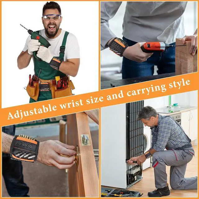 Alt view image 5 of 7 - 12 Pcs Gifts for Father Magnetic Wristband Retractable Magnetic Pickup Tool Magnet Wrist Belt Tool Holder with 15 Magnets for Holding Screws Nails Drilling Bits for Men Dad Husband