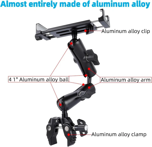 Alt view image 3 of 6 - Aluminum Dual-Arm Tablet Mount with Super Clamp Fits 0.5"-2" Rails, Mic Stand Side Mount for iPad Pro 12.9/Air/Mini, Galaxy Tab, 4.7-12.9" Tablets