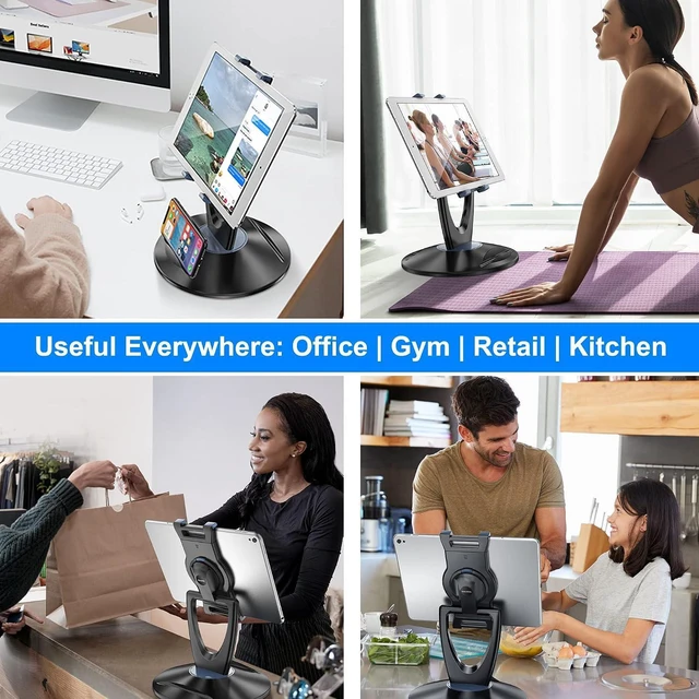 Alt view image 4 of 7 - Desktop iPad/Tablet Stand Fits 6-13 Inch, Stable Adjustable with 360° Swivel for Store, Retail Kiosk, Reception, Home Office (Black)