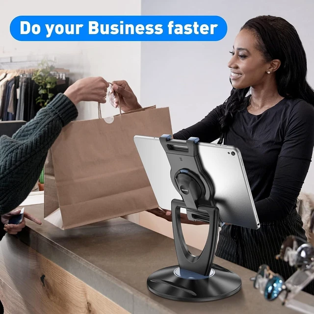 Alt view image 7 of 7 - Desktop iPad/Tablet Stand Fits 6-13 Inch, Stable Adjustable with 360° Swivel for Store, Retail Kiosk, Reception, Home Office (Black)