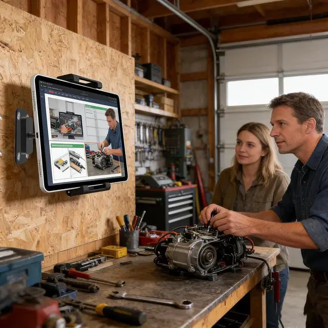 Alt view image 3 of 7 - Magnetic Tablet Holder for iPad, Fits 615.6" Devices | Powerful magnetic holder with adhesive or screw plate for secure viewing in garages, workshops and more.