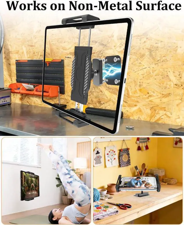 Alt view image 4 of 7 - Magnetic Tablet Holder for iPad, Fits 615.6" Devices | Powerful magnetic holder with adhesive or screw plate for secure viewing in garages, workshops and more.