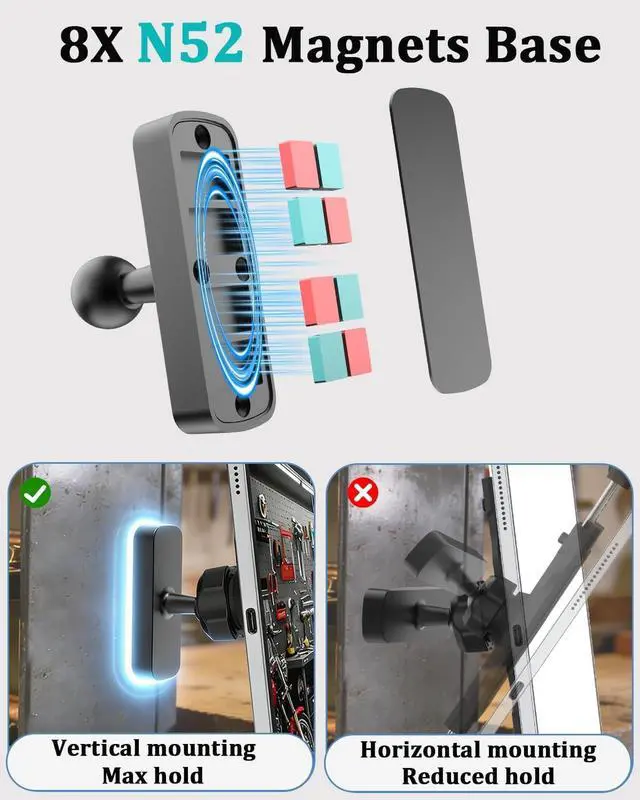 Alt view image 7 of 7 - Magnetic Tablet Holder for iPad, Fits 615.6" Devices | Powerful magnetic holder with adhesive or screw plate for secure viewing in garages, workshops and more.