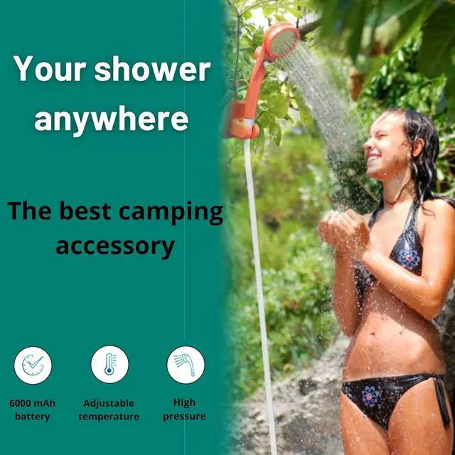 Alt view image 2 of 7 - Portable Camping Shower 6000mAh Rechargeable - Outdoor Camp Shower Pump with ligent Digital Display, for Hiking, Travel, Pet Bath, Car Washing - Filtered Shower Head, Multiple Spray Modes