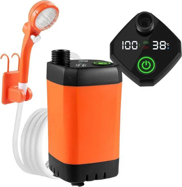 Main image of Portable Camping Shower 6000mAh Rechargeable - Outdoor Camp Shower Pump with ligent Digital Display, for Hiking, Travel, Pet Bath, Car Washing - Filtered Shower Head, Multiple Spray Modes