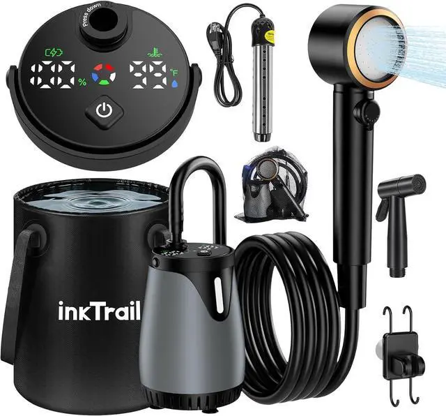 Main image of New Gen Portable Camping Shower, Long-Lasting 6000mAh Rechargeable Camp Shower with Shower Head & Sprayer,Upgraded Pressure,5 Spray Modes,IPX8 Waterproof Outdoor Camp Pump for Hiking, Travel, Car, Pet