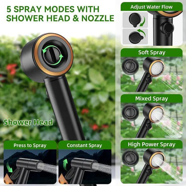 Alt view image 5 of 7 - New Gen Portable Camping Shower, Long-Lasting 6000mAh Rechargeable Camp Shower with Shower Head & Sprayer,Upgraded Pressure,5 Spray Modes,IPX8 Waterproof Outdoor Camp Pump for Hiking, Travel, Car, Pet