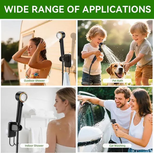 Alt view image 7 of 7 - New Gen Portable Camping Shower, Long-Lasting 6000mAh Rechargeable Camp Shower with Shower Head & Sprayer,Upgraded Pressure,5 Spray Modes,IPX8 Waterproof Outdoor Camp Pump for Hiking, Travel, Car, Pet