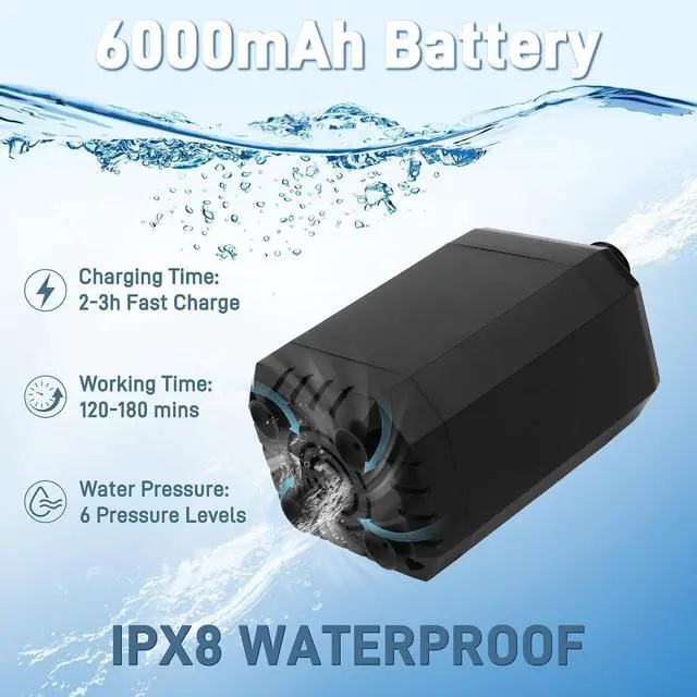 Alt view image 2 of 7 - Portable Camping Shower, 6000mAh Rechargeable Portable Shower Pump with LED Temperature Display, IPX8 Camp Shower, 6 Water Pressure Levels for Camping, Hiking, Pet Bath & Car Wash