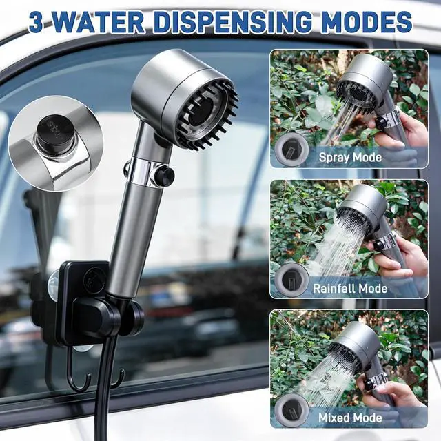 Alt view image 4 of 7 - Portable Camping Shower, 6000mAh Rechargeable Portable Shower Pump with LED Temperature Display, IPX8 Camp Shower, 6 Water Pressure Levels for Camping, Hiking, Pet Bath & Car Wash