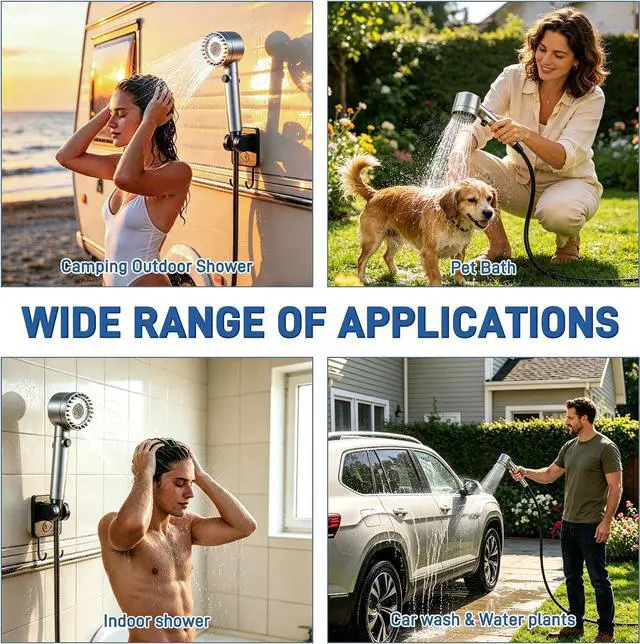 Alt view image 6 of 7 - Portable Camping Shower, 6000mAh Rechargeable Portable Shower Pump with LED Temperature Display, IPX8 Camp Shower, 6 Water Pressure Levels for Camping, Hiking, Pet Bath & Car Wash