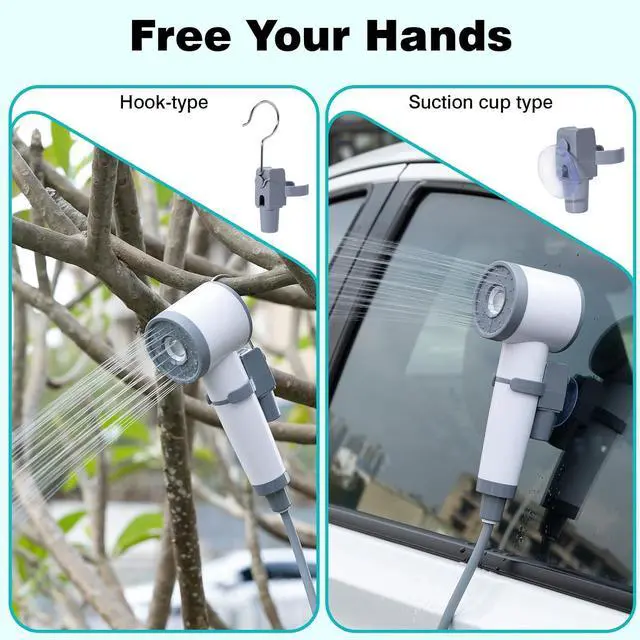 Alt view image 4 of 7 - Portable Shower for Camping with Light, All-in-One Portable Camping Shower Pump, Temperature Display, 2 Spray Modes Rechargeable Portable Outdoor Shower Head for Beach, Hiking, RV, Pet Wash