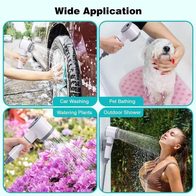 Alt view image 6 of 7 - Portable Shower for Camping with Light, All-in-One Portable Camping Shower Pump, Temperature Display, 2 Spray Modes Rechargeable Portable Outdoor Shower Head for Beach, Hiking, RV, Pet Wash