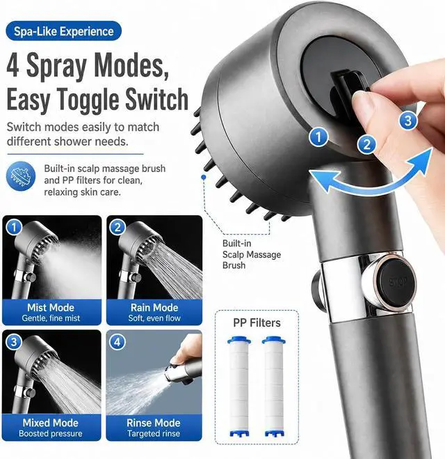 Alt view image 3 of 4 - Portable Camping Shower Kit, 6000mAh Rechargeable Shower Pump, Digital Thermometer, 4-Mode Shower Head, IPX8 Waterproof for Hiking, Travel, Car Washing & Pet Bath