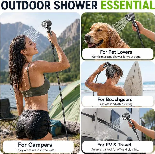 Alt view image 4 of 4 - Portable Camping Shower Kit, 6000mAh Rechargeable Shower Pump, Digital Thermometer, 4-Mode Shower Head, IPX8 Waterproof for Hiking, Travel, Car Washing & Pet Bath