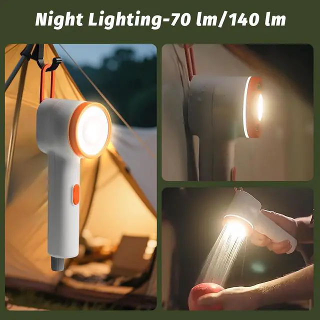 Alt view image 5 of 7 - Portable Camping Shower, 2500mAh Rechargeable Camping Shower Built-in Light,2 Spray Modes, IPX6 Waterproof Outdoor Camp Pump with Filter for RV, Boat, Beach, Hiking