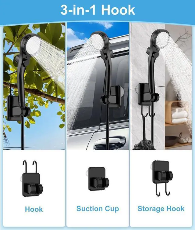 Alt view image 3 of 7 - Portable Shower for Camping, 6000mAh Outdoor Electric Shower Rechargeable Pump with ligent Digital Display, Camping Shower Head Nozzle for Camping, Hiking, Traveling, Washing