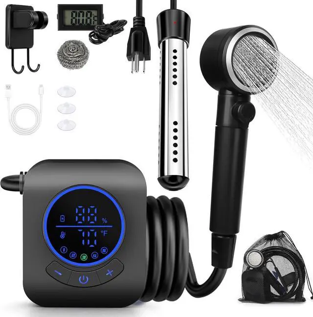 Main image of Portable Shower with Water HeaterCamping Shower Pump with 8000mAh Battery, 5-Speed Settings, LCD Display, 6L/min, IPX8Portable Shower Head for Camping, Hiking, Car, Pets