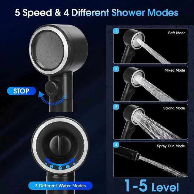 Alt view image 5 of 6 - Portable Shower with Water HeaterCamping Shower Pump with 8000mAh Battery, 5-Speed Settings, LCD Display, 6L/min, IPX8Portable Shower Head for Camping, Hiking, Car, Pets