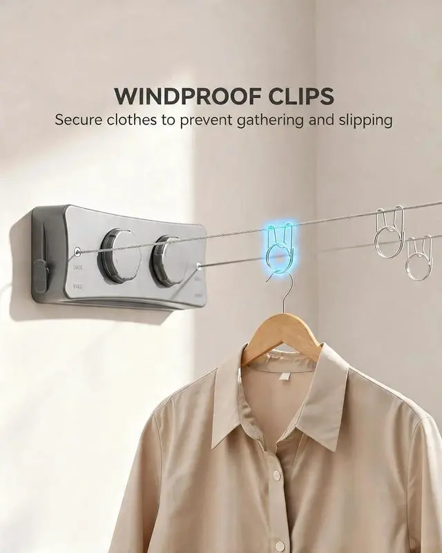 Alt view image 4 of 7 - Retractable Clothesline Indoor Outdoor Clothes Line | Heavy Duty 44 lb Clothes Drying Laundry Line | Wall Mounted Double Clothing Line 16.7 ft | Non-Sagging Easy Install for Courtyards
