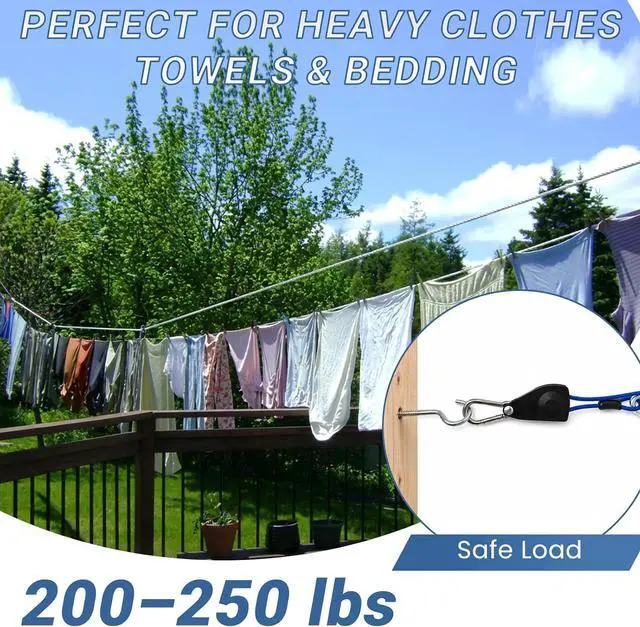 Alt view image 5 of 7 - 50FT Outdoor Clothesline Wire Rope System, Adjustable Steel Laundry Line with Pulley & Turnbuckle, Heavy Duty Clothes Line for Backyard, Travel & Outdoor Drying (Clear)