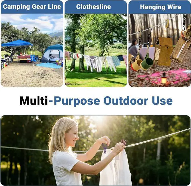Alt view image 6 of 7 - 50FT Outdoor Clothesline Wire Rope System, Adjustable Steel Laundry Line with Pulley & Turnbuckle, Heavy Duty Clothes Line for Backyard, Travel & Outdoor Drying (Clear)
