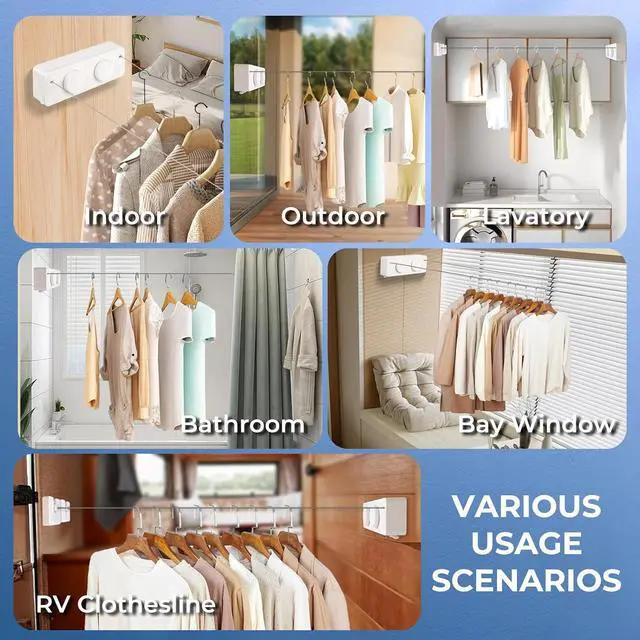 Alt view image 3 of 7 - Retractable Clothesline Indoor Outside Heavy-Duty, Upgrade 304 Double Stainless Steel Shower Room Clothes line, Fit Rv Balcony Courtyards Indoor Drying Rack Clothesline, 13.8ft