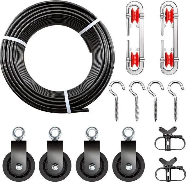 Main image of Clothesline Kit, Heavy Duty Clothesline Kit with 3/16" 200Ft PVC Coated Clothes Line Wires, Clothesline Nylon Pulley, Perfect for Drying Clothes Outside
