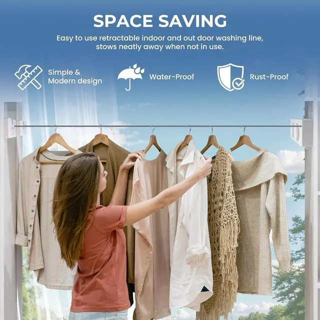 Alt view image 7 of 7 - Retractable Clothesline Indoor Outside Heavy-Duty, Upgrade 304 Double Stainless Steel Shower Room Clothes line, Fit Rv Balcony Courtyards Indoor Drying Rack Clothesline, 13.8ft